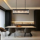 Retro black crystal glass rectangle chandelier dining room pendant