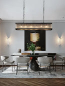 Retro black crystal glass rectangle chandelier dining room pendant