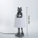 Retro black frog resin desk lamp bedroom lighting with white shade