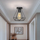 Retro black geometric iron cage ceiling lamp living room light