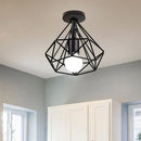 Retro black geometric metal ceiling light fixture kitchen glass shade