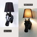 Retro black horse wall lamp bedroom ceramic sconce