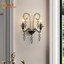 Retro black iron candle wall lamp living room sconce