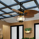 Retro black iron fan light with remote control for living room