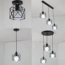Retro black iron frame pendant light kitchen geometric cage