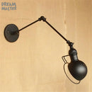 Retro black matte iron swing arm wall sconce bedroom light fixture