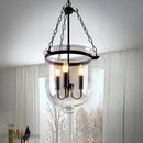 Retro black metal glass bucket pendant light dining room three bulb