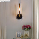 DecorBites™ Retro Black Tube Wall Light with Transparent Glass Sconce - Brass Arm Fixture