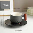 Retro blue & black ceramic coffee cup with wooden handle kitchen set