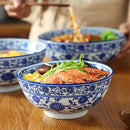 Retro blue & white retro ceramic soup noodle bowl dining room floral