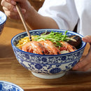 Retro blue & white retro ceramic soup noodle bowl dining room floral