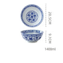 Retro blue & white retro ceramic soup noodle bowl dining room floral