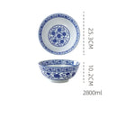 Retro blue & white retro ceramic soup noodle bowl dining room floral