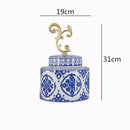 DecorBites™ Blue & White Porcelain Covered Vase Jar: Retro Chinese Home Decor Flower Arrangement & Organization