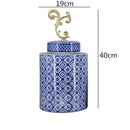 DecorBites™ Blue & White Porcelain Covered Vase Jar: Retro Chinese Home Decor Flower Arrangement & Organization