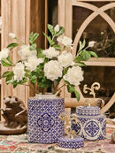 DecorBites™ Blue & White Porcelain Covered Vase Jar: Retro Chinese Home Decor Flower Arrangement & Organization