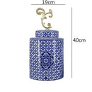 DecorBites™ Blue & White Porcelain Covered Vase Jar: Retro Chinese Home Decor Flower Arrangement & Organization