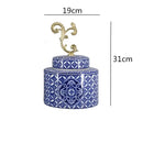 DecorBites™ Blue & White Porcelain Covered Vase Jar: Retro Chinese Home Decor Flower Arrangement & Organization