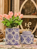 DecorBites™ Blue & White Porcelain Covered Vase Jar: Retro Chinese Home Decor Flower Arrangement & Organization
