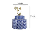 DecorBites™ Blue & White Porcelain Covered Vase Jar: Retro Chinese Home Decor Flower Arrangement & Organization