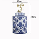 Retro blue & white porcelain covered vase jar living room storage