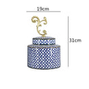 DecorBites™ Blue & White Porcelain Covered Vase Jar: Retro Chinese Home Decor Flower Arrangement & Organization