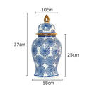 Retro blue & white porcelain ginger jar living room gold tipped vase