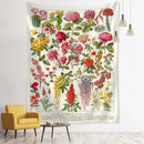Retro boho botanical map tapestry living room wall hanging