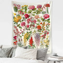 Retro boho botanical map tapestry living room wall hanging