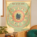Retro boho mint & cream zodiac cat tapestry living room wall decor