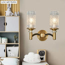 Retro brass gridded crystal wall light living room sconce
