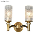 Retro brass gridded crystal wall light living room sconce