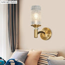Retro brass gridded crystal wall light living room sconce