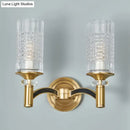 Retro brass gridded crystal wall light living room sconce