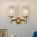 Retro brass gridded crystal wall light living room sconce