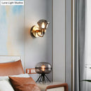 Retro brass smoke gray & amber glass wall light fixture bedroom sconce