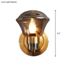 Retro brass smoke gray & amber glass wall light fixture bedroom sconce