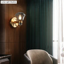 Retro brass smoke gray & amber glass wall light fixture bedroom sconce