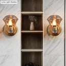 Retro brass smoke gray & amber glass wall light fixture bedroom sconce