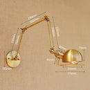 Retro brass swing arm wall sconce bedroom adjustable light fixture
