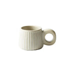 Retro brown ridged ceramic mug kitchen coffee cup with ring handle