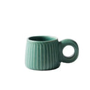 Retro brown ridged ceramic mug kitchen coffee cup with ring handle