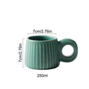 Retro brown ridged ceramic mug kitchen coffee cup with ring handle