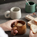 Retro brown ridged ceramic mug kitchen coffee cup with ring handle