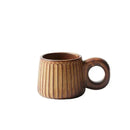 Retro brown ridged ceramic mug kitchen coffee cup with ring handle