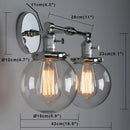 Retro chrome double glass ball globe wall light bedroom sconce