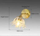 Retro copper flower brass wall sconce bedroom fluted glass light