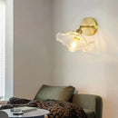 Retro copper flower brass wall sconce bedroom fluted glass light