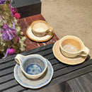 Retro crackled blue kiln porcelain cup and saucer dining room set