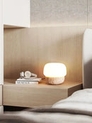 Retro cream mushroom table lamp – bedroom textured stone light
